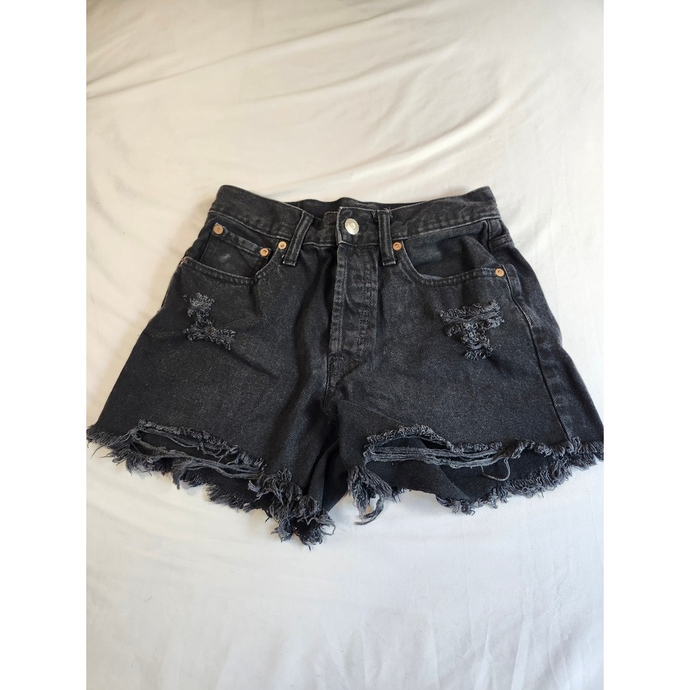 Aeropostale 90s High Rise Cut-Off Black Distressed Denim Jean Shorts Womens 2
